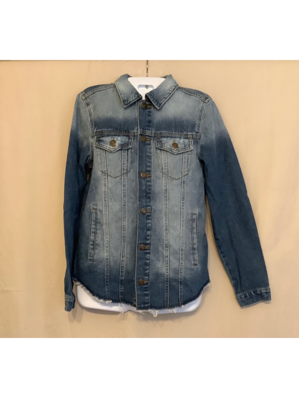 Black Daisy Junior Women's Blue Denim Jacket Size Small Light Wash Distressed